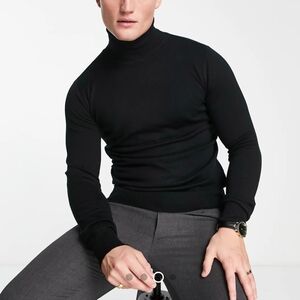 Men's Classic Black Turtleneck Sweater